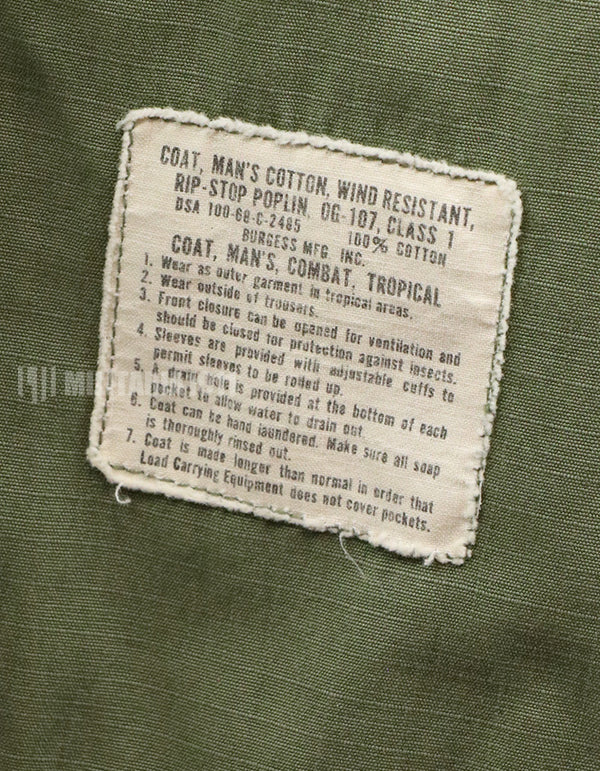 Original Late model ripstop fabric Jungle Fatigue S-R, partially damaged, made in 1968