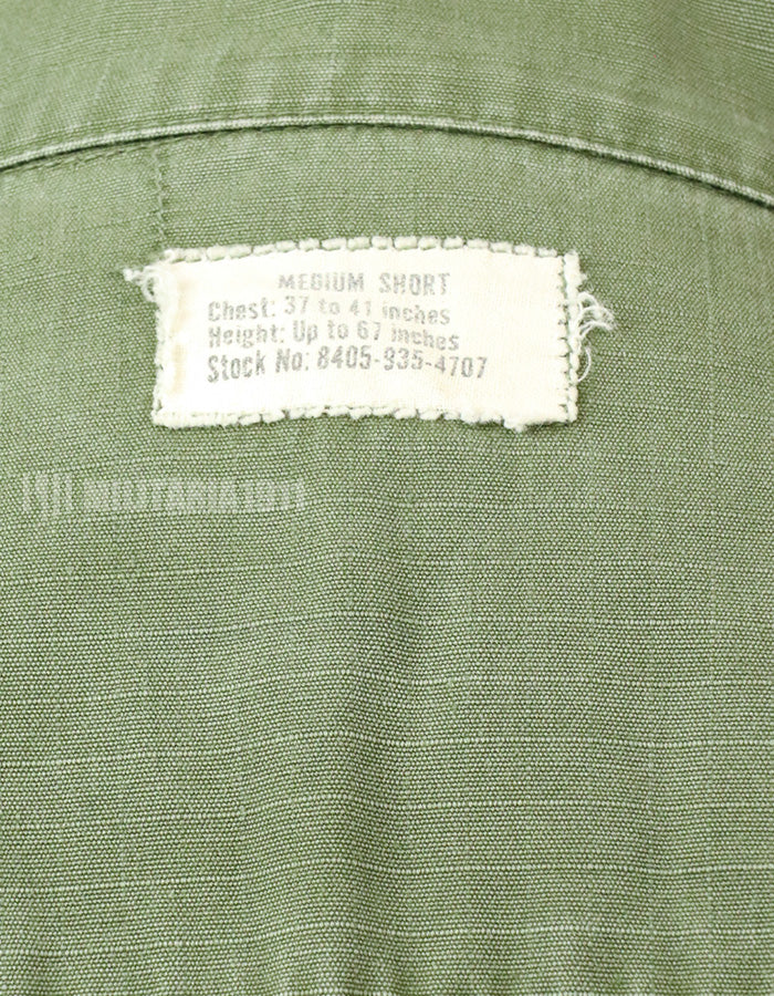 Original Late model ripstop fabric Jungle Fatigue S-R, partially damaged, made in 1968