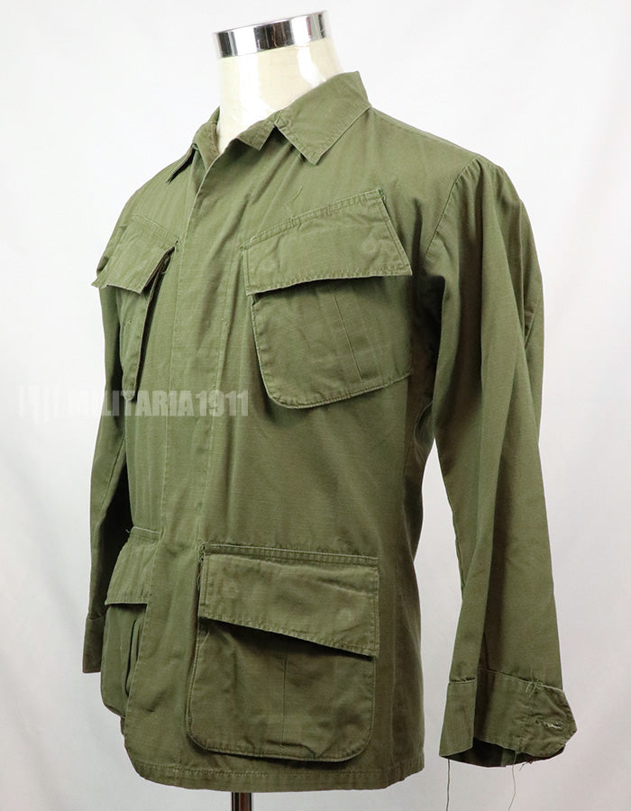 Original Late model, ripstop fabric, jungle fatigues, X-S-S, 1970, missing button, damaged.