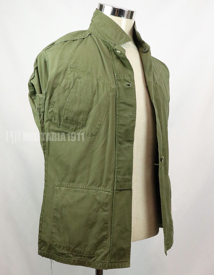 Original Late model, ripstop fabric, jungle fatigues, X-S-S, 1970, missing button, damaged.