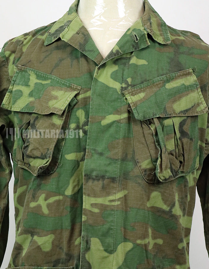 Original US military ERDL jungle fatigues, used, unknown age, faded.