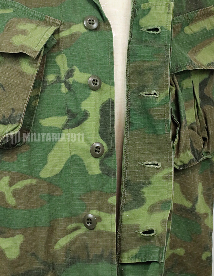 Original US military ERDL jungle fatigues, used, unknown age, faded.