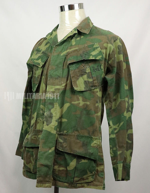 Original US Military USMC 1969 ERDL Jungle Fatigue Jacket, used, used Green leaf