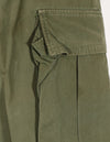 Real 1967 Poplin jungle fatigues pants, used, button damaged.