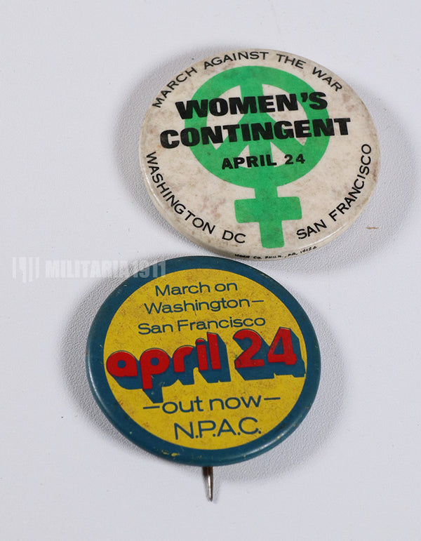 Vietnam War, Anti War item, beer can badge, hippie, damaged.